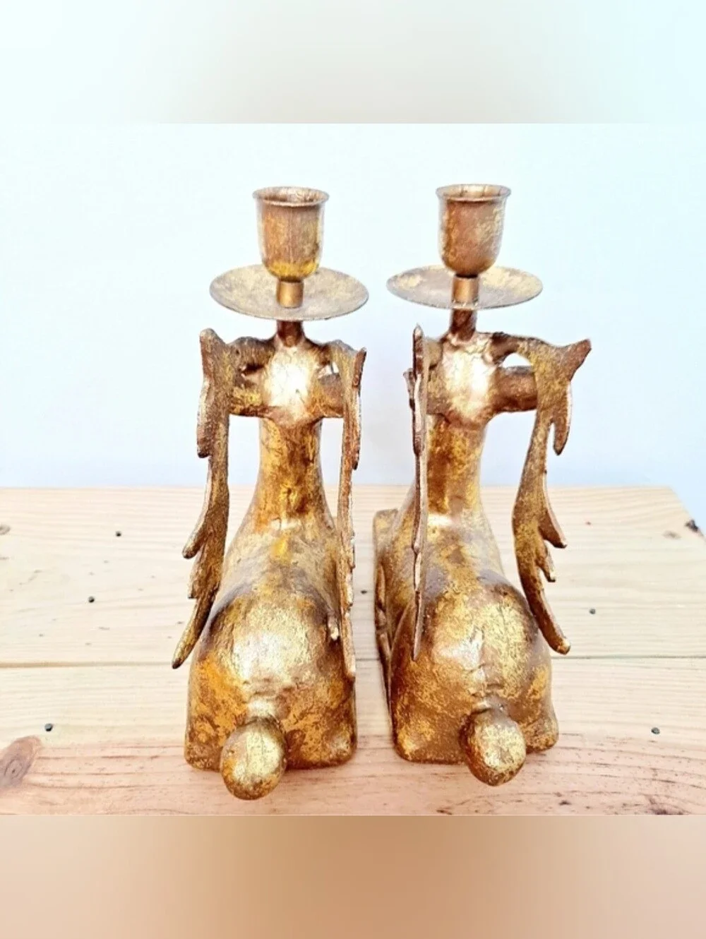 Vintage Brass Reindeer Stag Candle Holders | Matched Pair | 7” Holiday Decor